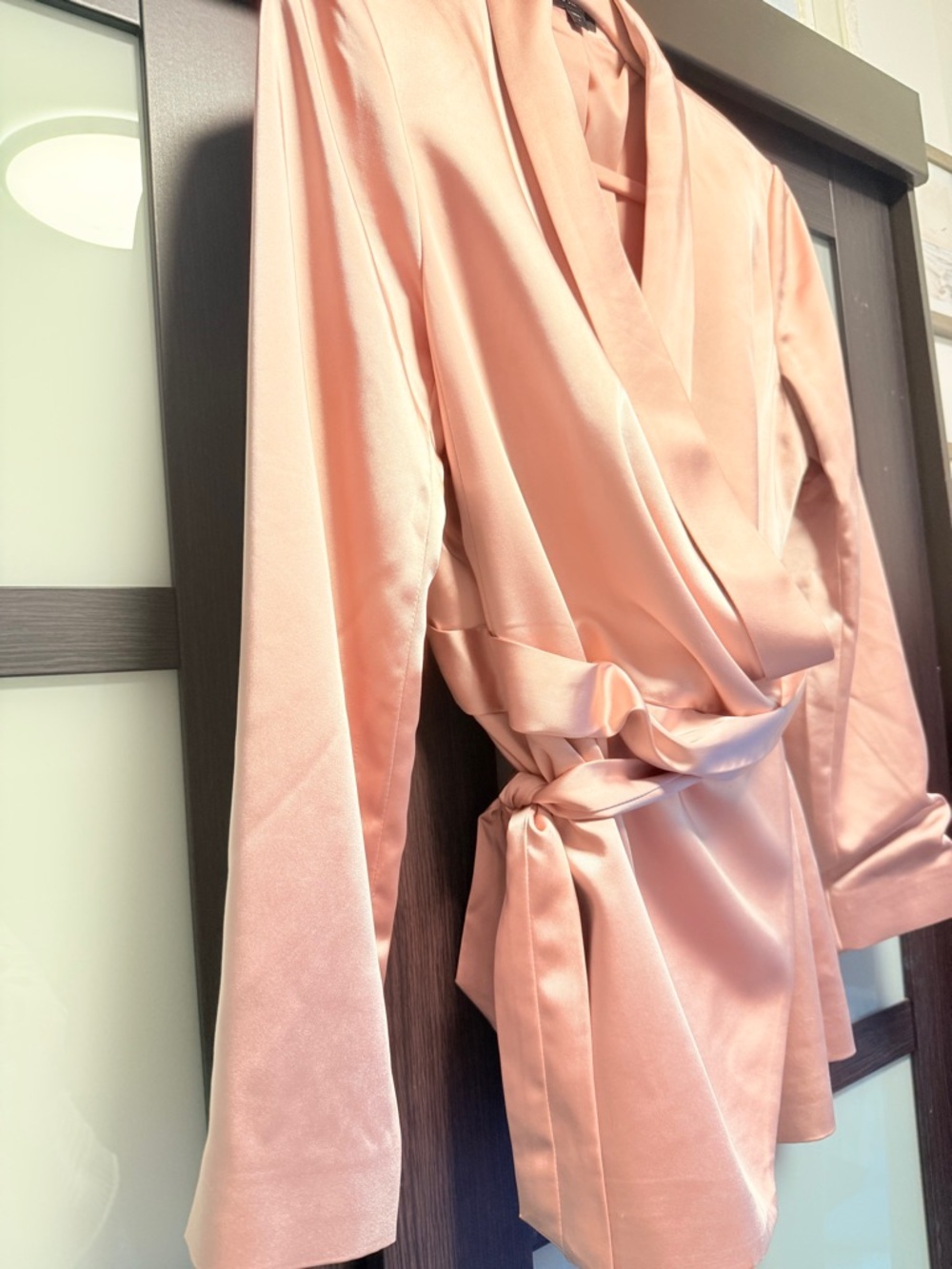 Express Satin Wrap Blazer in Blush Pink - Picture 5 of 6